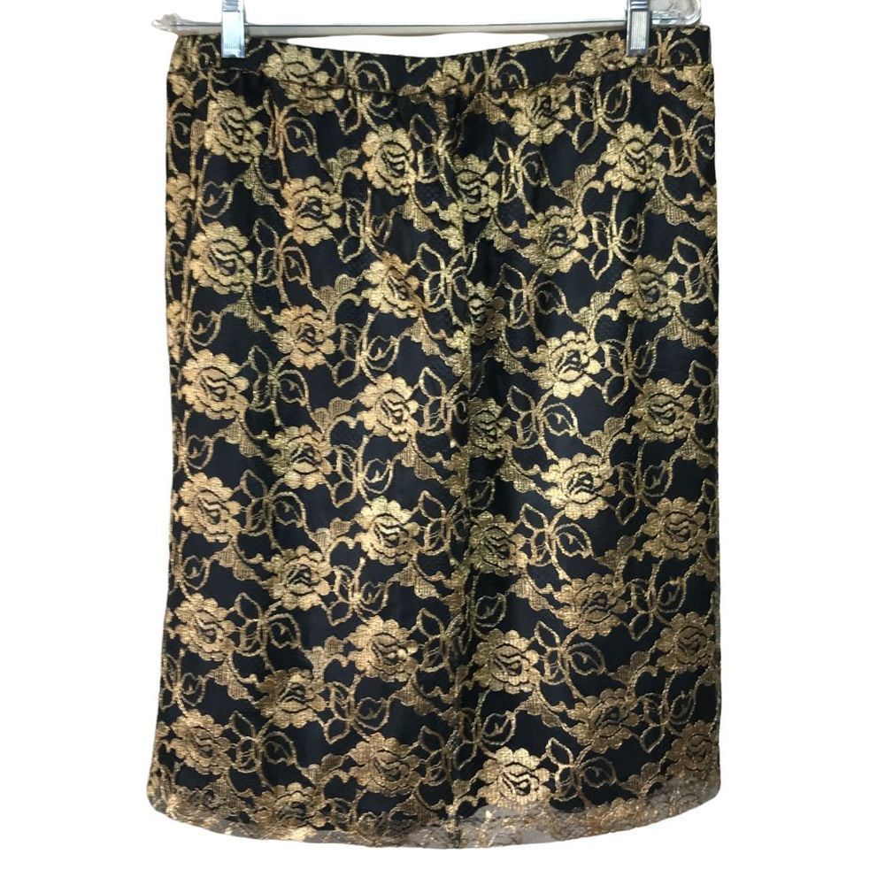 Vintage 70s Bedford Fair gold & black lace overlay disco skirt modern size Large